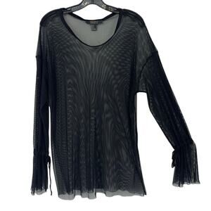 F21 Sheer Mesh Shirt Womens Medium Long Sleeve Gothic Grunge Witchy